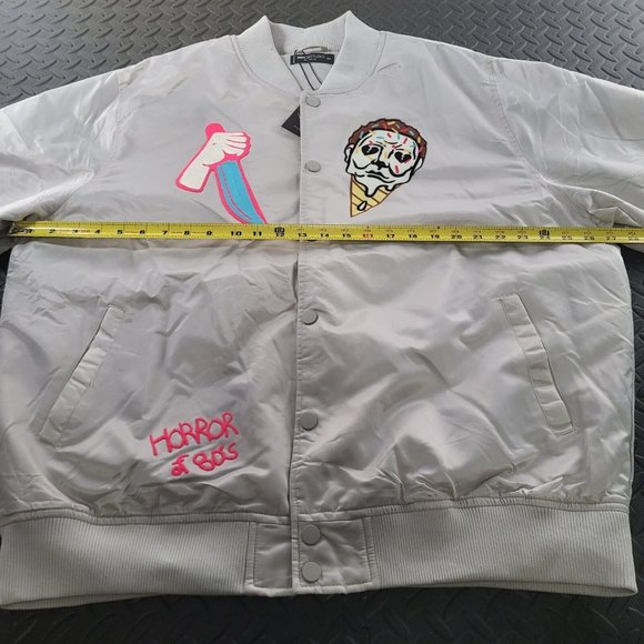 Roku Studio 'Ice Scream' Gray Satin Bomber Jacket Sz 3XL / 2XL, Runs Small - Picture 6 of 9
